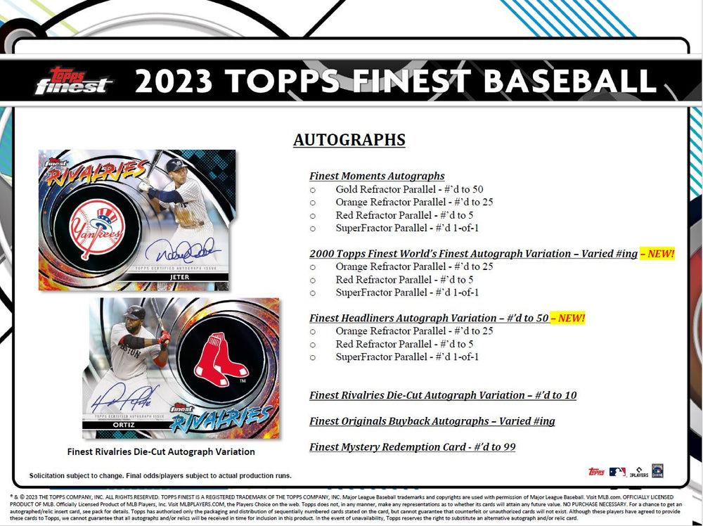 2023 TOPPS FINEST BASEBALL MASTER HOBBY BOX