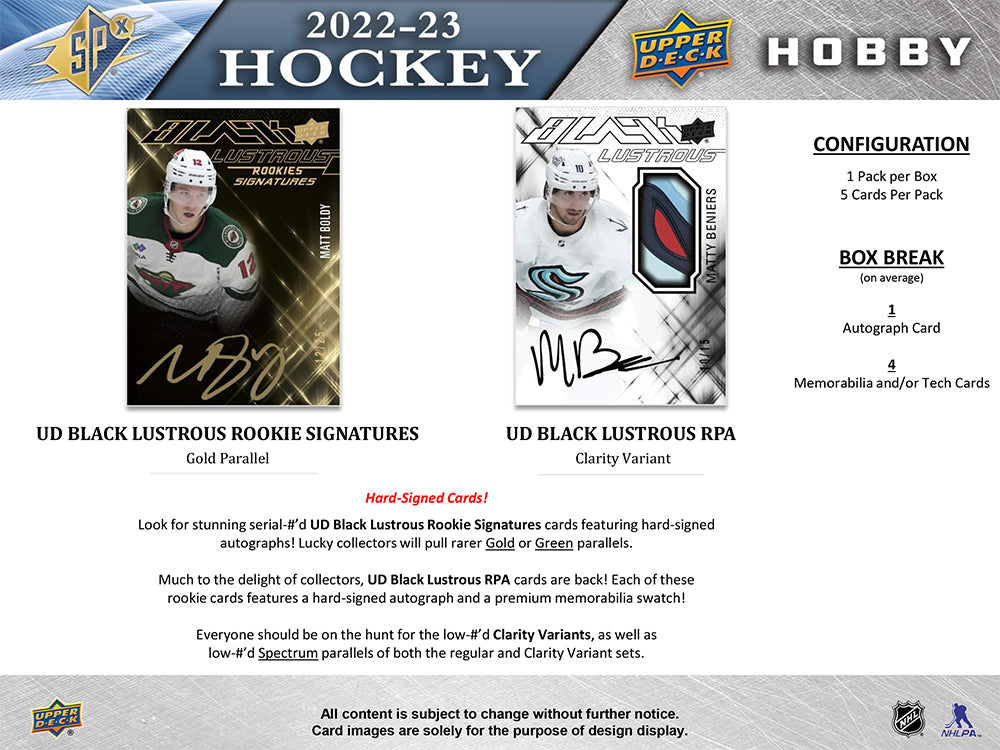 2022-23 UPPER DECK SPX HOCKEY HOBBY BOX