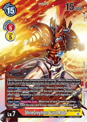 ShineGreymon: Burst Mode [BT13-020] (Alternate Art with Red Background) [Versus Royal Knights Booster]