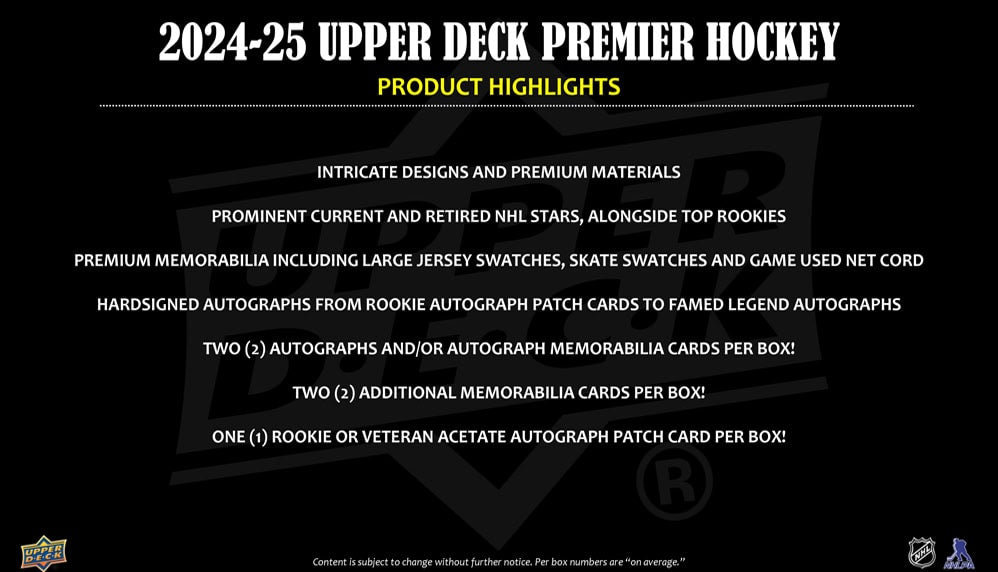 2024-25 Upper Deck Premier Hockey Hobby Box (Available Instore)