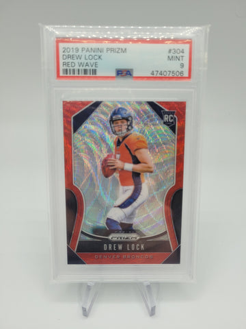 2019 Panini Prizm Drew Lock - Red Wave Refractor Rookie Card - PSA 9