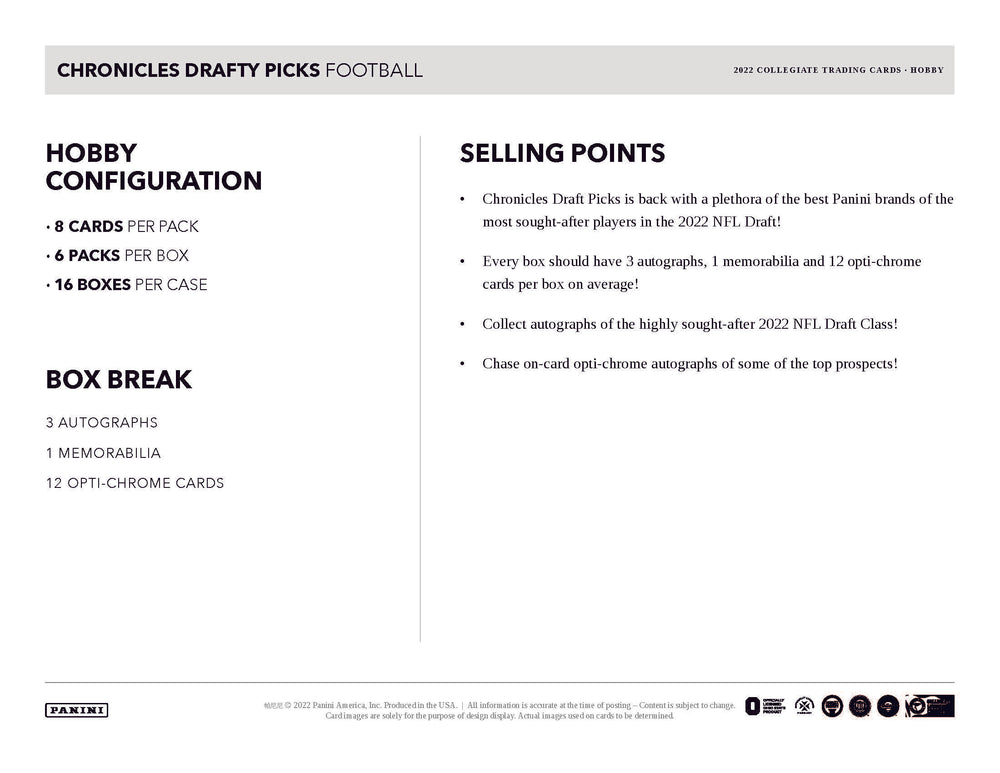 2022 PANINI CHRONICLES DRAFT PICK FOOTBALL