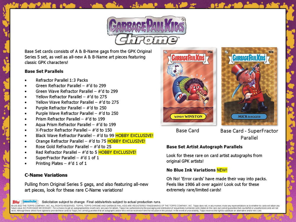 2022 GARBAGE PAIL KIDS OS5 CHROME TC