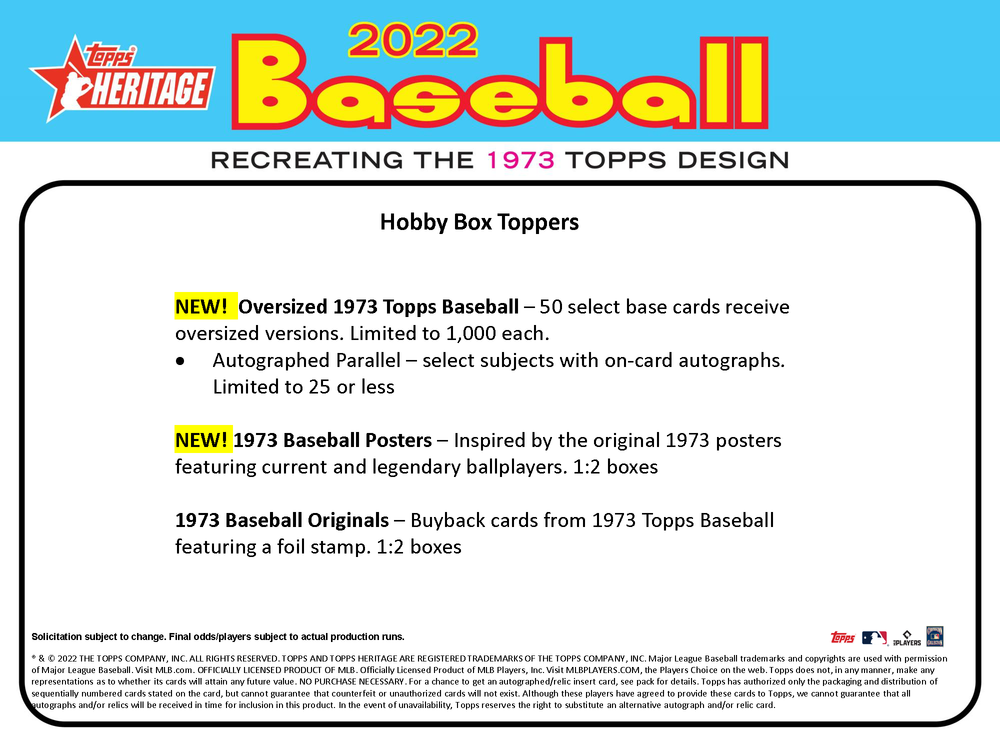 2022 TOPPS HERITAGE BASEBALL HOBBY BOX