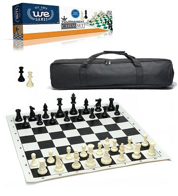 CHESS SET ROLL-UP BLACK VINYL BOARD, 3 3/4" MEN