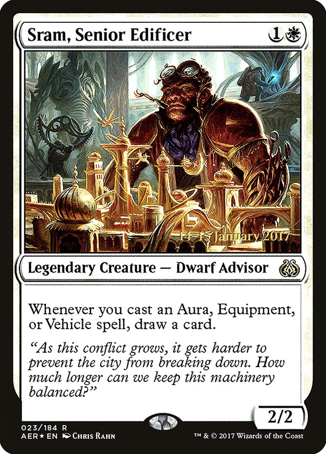 Sram, Senior Edificer (Prerelease Promo) [Aether Revolt Prerelease Promos]